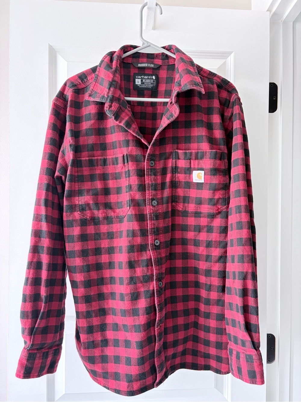 Carhartt Red and Black Plaid Button-Up Flannel Shirt